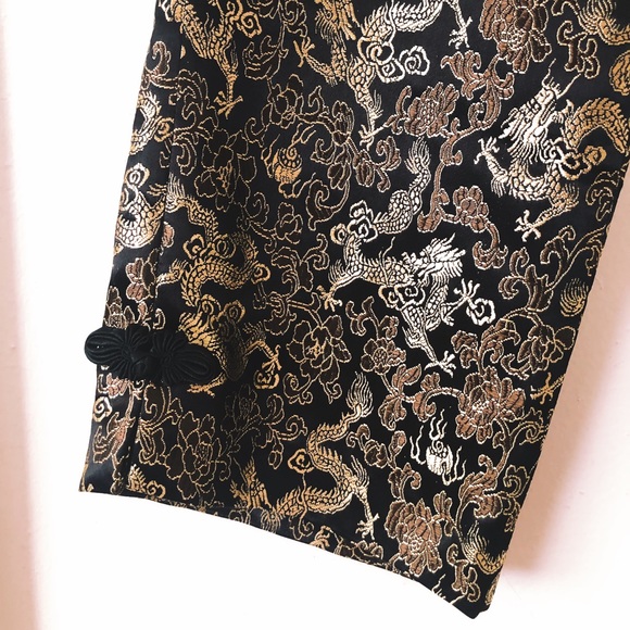 Vintage 90s Y2K Silky Rayon Dragon Pants / Vintage Metallic Dragon Print - Picture 10 of 11